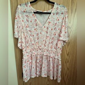 torrid Pink Floral V-Neck Peplum Blouse